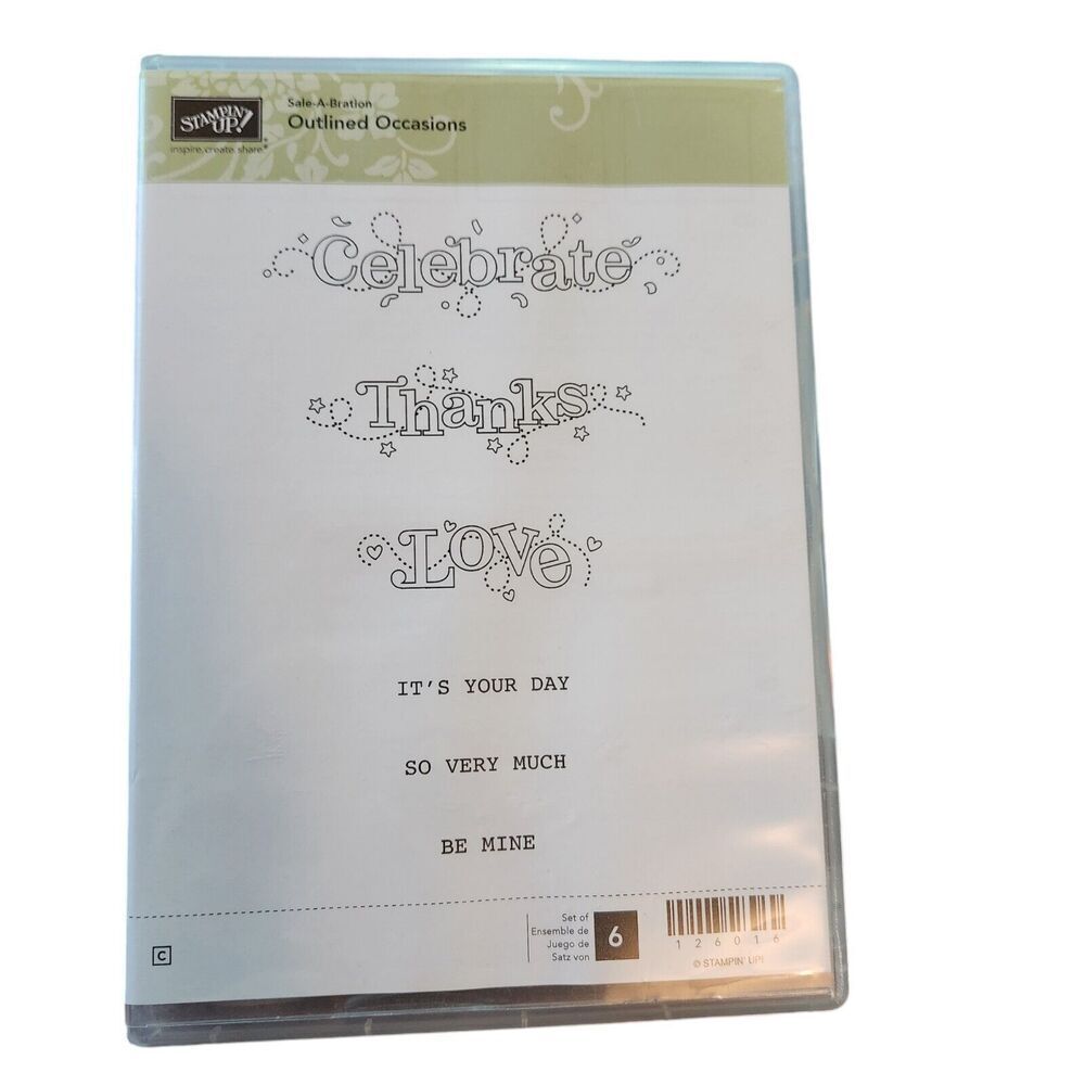 Stampin' Up! OUTLINED OCCASIONS Stamp Set of 6 126016 Celebrate‎ Thanks Love